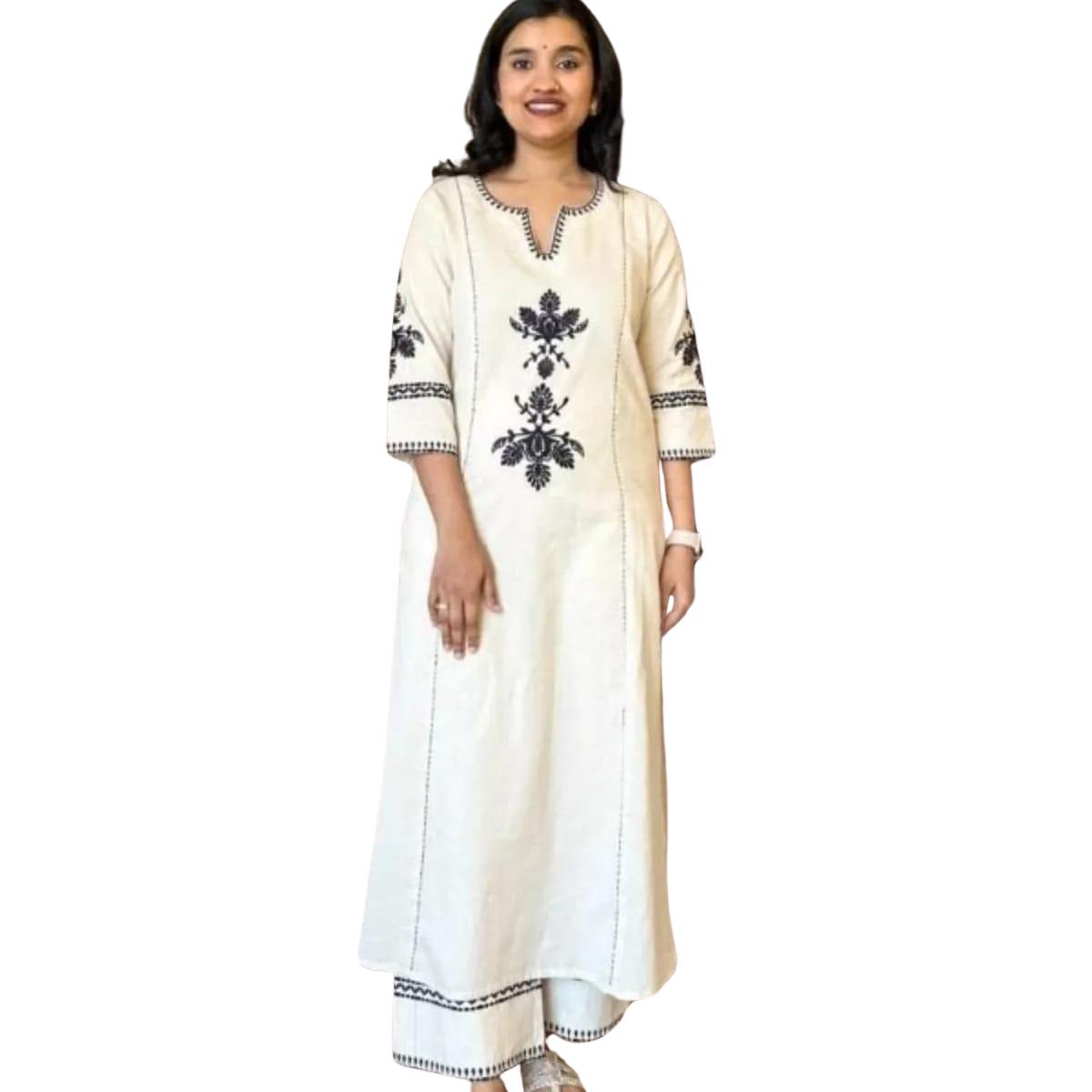 Ethnic Cotton Kurta Set for Women ? Straight Fit with Palazzo and Dupatta(M)