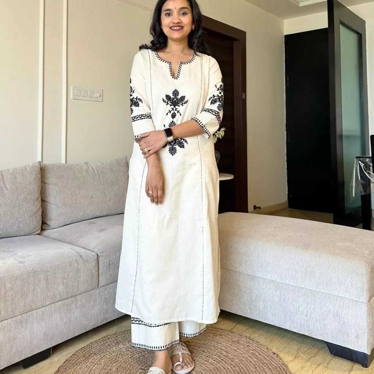 Ethnic Cotton Kurta Set for Women ? Straight Fit with Palazzo and Dupatta(M) - Image 2